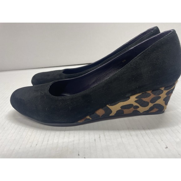 Vaneli Black Suede Cheetah Print Wedge Slip On Shoes Women's Size 9 Great Cond - Picture 1 of 7